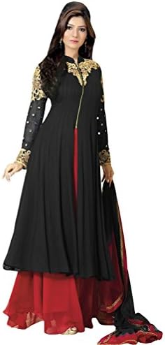 High Street Fashion Women's Festive Embroidred Semi Stitched Anarkali Suit Free Size Black