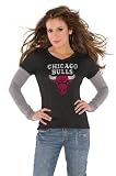 Chicago Bulls Black Women's Primary Logo Tri Blend Long Sleeve Layered T-Shirt- by Alyssa Milano