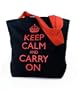 Keep Calm and Carry On Tote Bag Black Canvas w Red