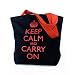 Keep Calm and Carry On Tote Bag Black Canvas w Red