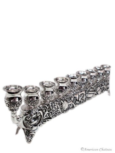 New Ornate Silverplate Chanukah Oil Menorah