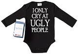 Spoilt Rotten - Only Cry At UGLY People Long Sleeve Babygro / Bodysuit Organic Baby Clothing 100% Organic Sizes 12-18 months in funky Milk Carton BLACK
