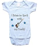 I LISTEN TO ROCK WITH MY DADDY - BigBoyMusic Baby Designs - White, Blue or Pink Onesie / Baby T-shirt