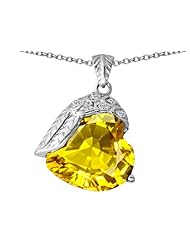 Original Star K (tm) Angel Wing of Love Pendant with Heart Shape Simulated Citrine in 925 Sterling Silver