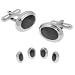 Oval Formal Cufflinks and Stud by Enrico Pardini - Charcoal Rhodium