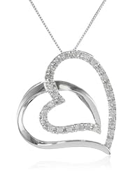 10k White Gold Diamond Double Heart Pendant Necklace (1/4 cttw, I-J Color, I2-I3 Clarity), 18"