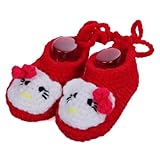 C-Princess 春秋赤ちゃんシューズ11CM 新生児 幼児 ベビーシューズ 毛糸 かぎ針編み可愛い立体猫デコデザインのベビーファーストシューズ 歩行靴 靴ひも付き 軽量タイプ 手編みベビー靴 (