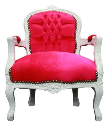 Barock Kinder Stuhl Pink/Weiß - Armlehnstuhl