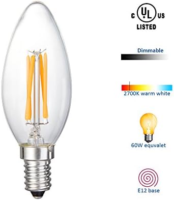 5w Led Chandelier Bulb 60w Equivalent Dimmable Daylight 2700K Soft White 550 Lumen E12 Medium Base Filament Eidson Vintage Style Pack of 4