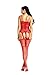 Amoretu Womens Striped Lingerie Fishnet Bodysuits Crotchless Bodystocking Red