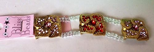 Bracelet Sliders ~ 3 Heart Links ~ Jewelry Making &amp; Design ~ Antiqued Gold-tone Metal Squares &amp; Faceted Glass Pink &amp; Red Rhinestone Accent