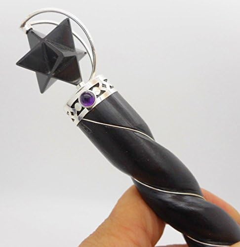 Black Tourmaline Merkaba Star Rosewood Wand 12" Large Size