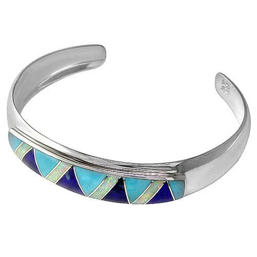 Sterling Silver Lapis and Opal Inlay Bracelet by Sajen
