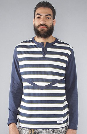 VGB The St. Tropez Henley in Navy Stripe,Tops for Men, Medium,Navy