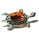 Certified Genuine Honey Amber and Sterling Silver Turtle Pin