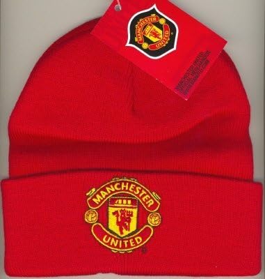 Official Manchester United Fc Red Knitted Crest Bronx Cuff Hat New Gift Xmas