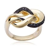 18k Yellow Gold Plated Sterling Silver Black Diamond and Gunmetal Color Knot Ring