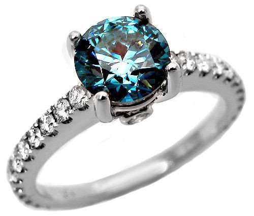 1.84ct Round Blue Diamond Engagement Ring 18k