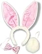 Sexy New White Pink Bunny Ears with Tail and Bow Tie