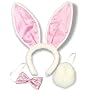 Sexy New White Pink Bunny Ears with Tail and Bow Tie