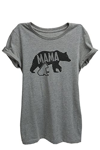 Mama Bear, Mother To Be Relaxed T-Shirt Tee- Women - Deep Heather Grey