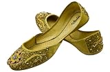 FREE ANKLET with Starlite Ladies / women Beaded & Diamante golden Leather Khussa Fashion Shoes / Pumps