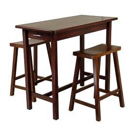 Winsome 94344 Three Piece Kitchen Island Set with Saddle Stools by Bar Stools