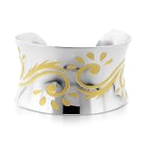 Designer Floral Cuff Bangle Bracelet in Stainless Steel