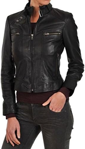 KBN Leather Women Genuine Lambskin Leather biker Bomber Jacket X-Small Black