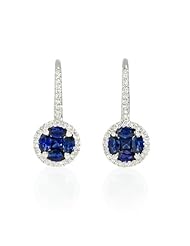 Diamond and Blue Sapphire 14k White Gold Dangle Earrings