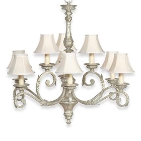 Royce RC21499OES Mediterranean Nine-Light Chandelier Olde English Silver with Beige Silk Shades