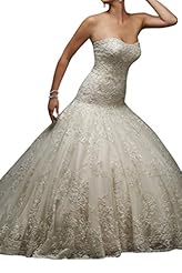 Strapless Satin Natural   Waistline Lace Flared-Skirt  Dress