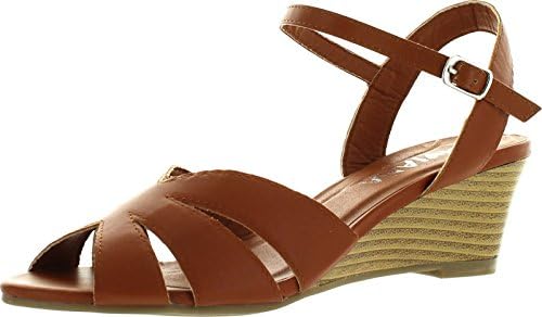 Diviana Nicki-21 Women's Ankle Strap Wedge Sandals,Camel,6