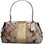Coach brown sig stripe zip satchel purse bag 13283