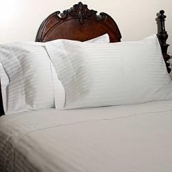 ELEGANCE 1000 Thread Count Bed Sheet Set Egyptian Cotton Sateen Stripe White (Queen)