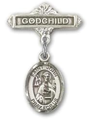 Sterling Silver Baby Badge with St. John the Apostle Charm and Godchild Badge Pin