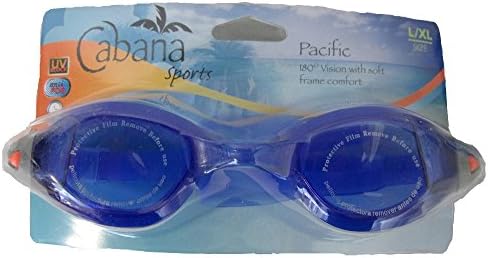 Cabana Sports, Pacific Swimming Goggles, 180 Degree Vision, Adult Size L/XL (Blue)