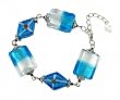 Bracelet - B56 - Murano Style Glass - Rectangle & Diamond ~ Sapphire & White