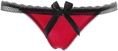Women's Sexy Hollow Bow Lace Flouncing Thong G-string V-string Panties (Red)
