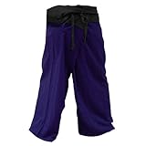2 TONE Thai Fisherman Pants Yoga Trousers FREE SIZE Plus Size Cotton Blue-violet and Charcoal