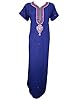 Womans Muumuu Kaftan Dress Blue Embroidered Cotton Caftan Maxi Dress Medium