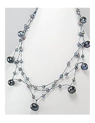 Tahiti (Dyed) Japanese silk cord Fresh Water Pearls Necklace In Zinc