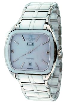 Oniss #ON605-M Men's Sappir White Ceramic Watch with Stainless Steel Silver Trim