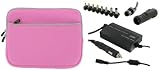 4n1 Combo - HP Mini 110-1036NR 10.1-Inch AC and DC Adapter Charger - Home / Car / Airplane (Invisible Zipper Dual-Pocket - Pink)