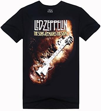 Plusasa Men's Led Zeppelin Songs Remains The Same Guitar Printed punk T-shirt, Black Large