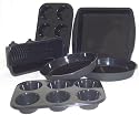WellBake&reg; Silicone Bakeware Professional 6 Pce Baker's Set: 2 x 6 Cup Muffin Pans, 2 x 8" Cake Mould Dishes, 1 x 9" Square Lasagne Dish, 1 x 2lb Loaf Mould.  Heavy Duty Non-Stick Silicone + 10 Year Guarantee