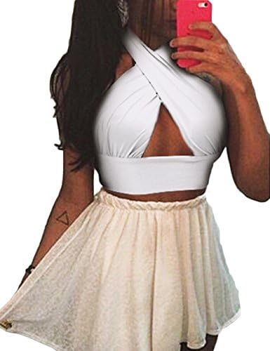 Womens Sexy Bodycon Tank Cross Bandage Bra Vest Corselet Nightclub Tops (Asia M(US 4), White)