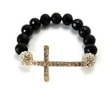 Gold 12mm Glass Beaded Bracelet with Iced Out cross and Disco Balls Shamballa