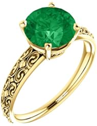 18K Yellow Gold 8.00mm Round Cut Chatham Created Emerald Ring -- LIFETIME WARRANTY