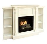 Sutton Gel Fireplace with Bookcases - Antique White